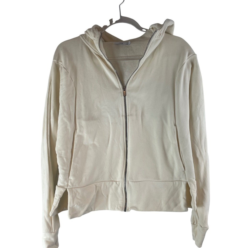 ADAY Hoodie Women XS Cream Zip Up Organic Cotton Sweatshirt Lounge